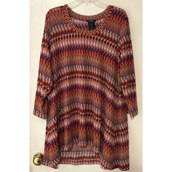 Women's Premise  2XL Top Multi Color Orange Geo Pattern 3/4 Sleeve Point Hem - Picture 13 of 13